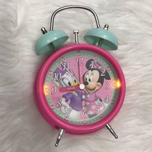 Disney Children's Alarm Clock  NWOB  Minnie and Daisy  Pink And Green - Picture 1 of 7